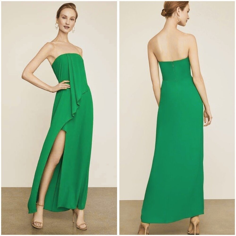 NWT BCBGMAXAZRIA Green Draped Front Strapless Gown $298 - Picture 2 of 13